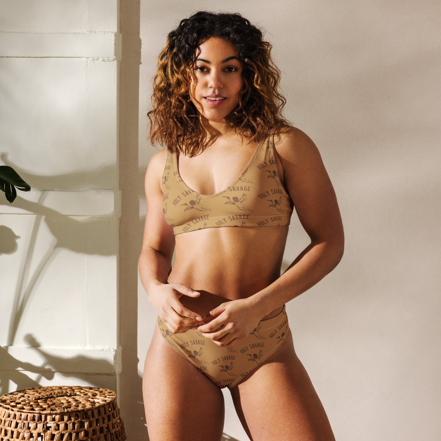 Recycled High-Waist Bikini Set - Clean Cut Classic Fit - "Brown Baby" by Holy Savage