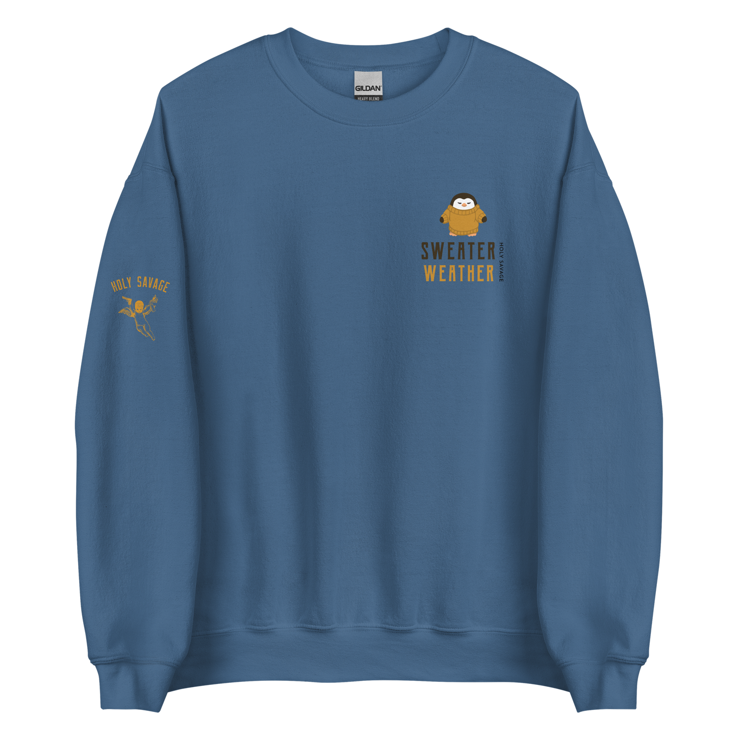 Cozy Crewneck Sweatshirt - “Sweater Weather” Penguin in Tan Design by Holy Savage
