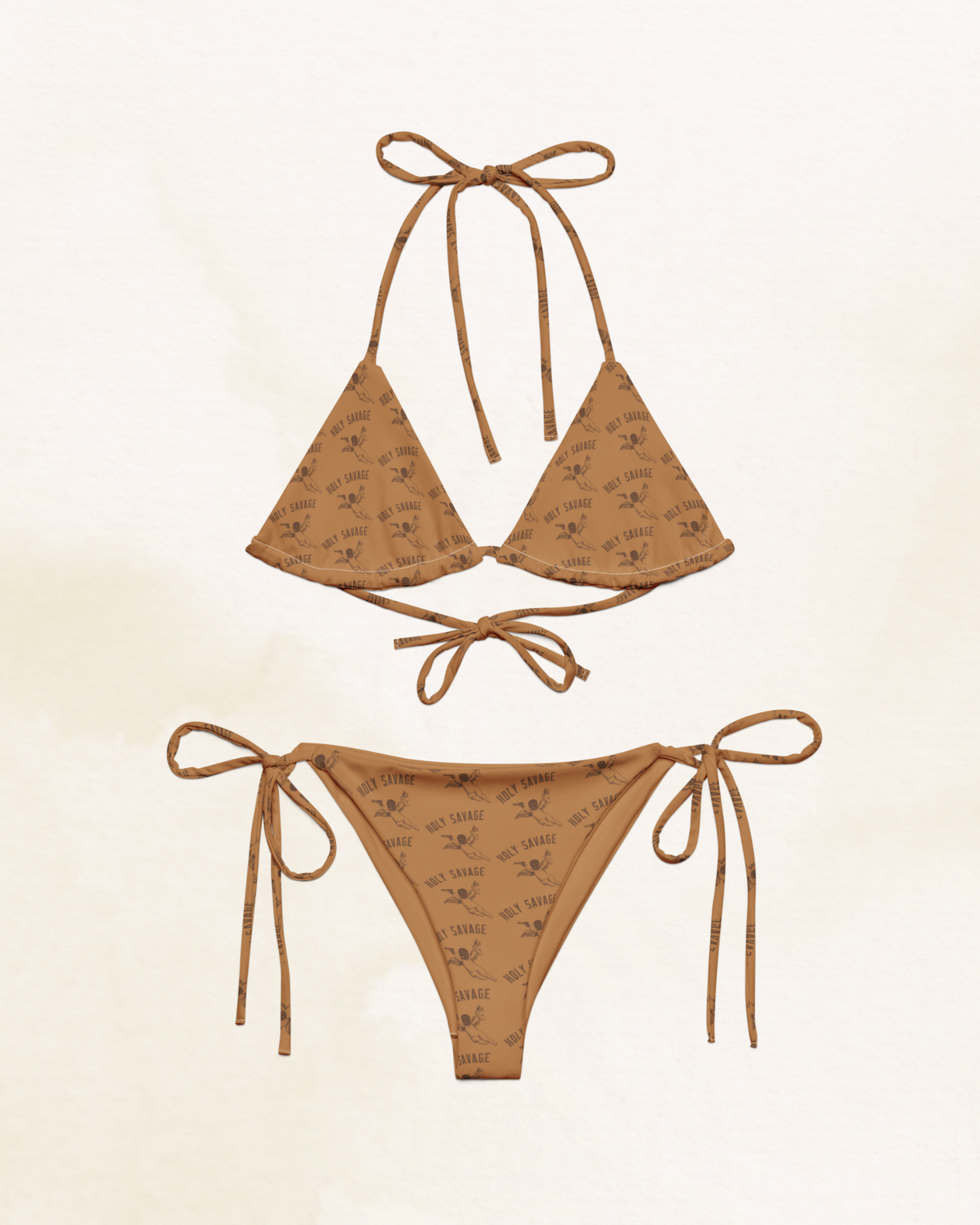 Recycled String Bikini - "Brown Baby" Tie Style Set by Holy Savage