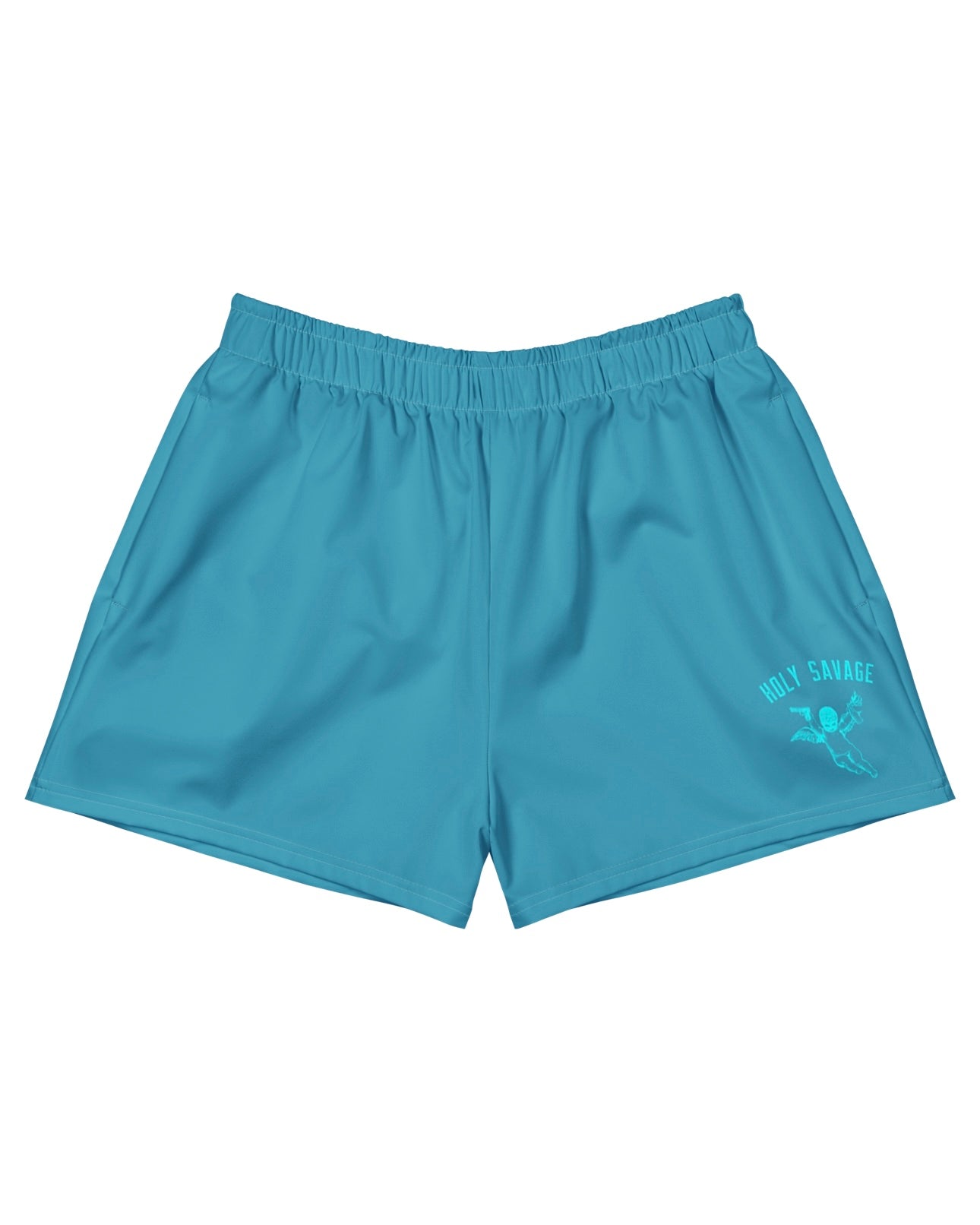 Recycled Short-Length Athletic Shorts - "Aqua Lagoon" Solid print by Holy Savage