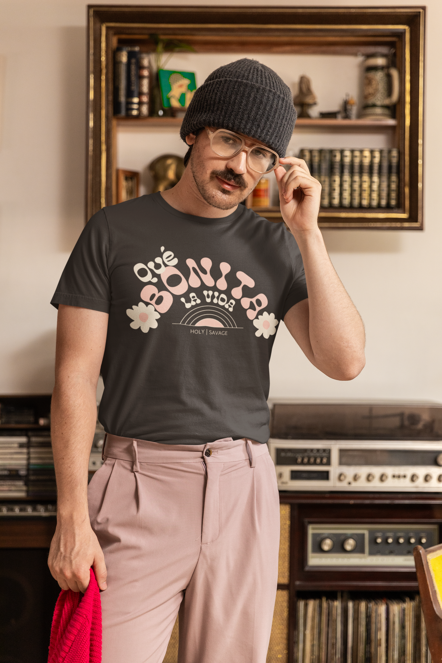 Premium Graphic T-Shirt "Que Bonita La Vida" Bright Light Pink Print by Holy Savage
