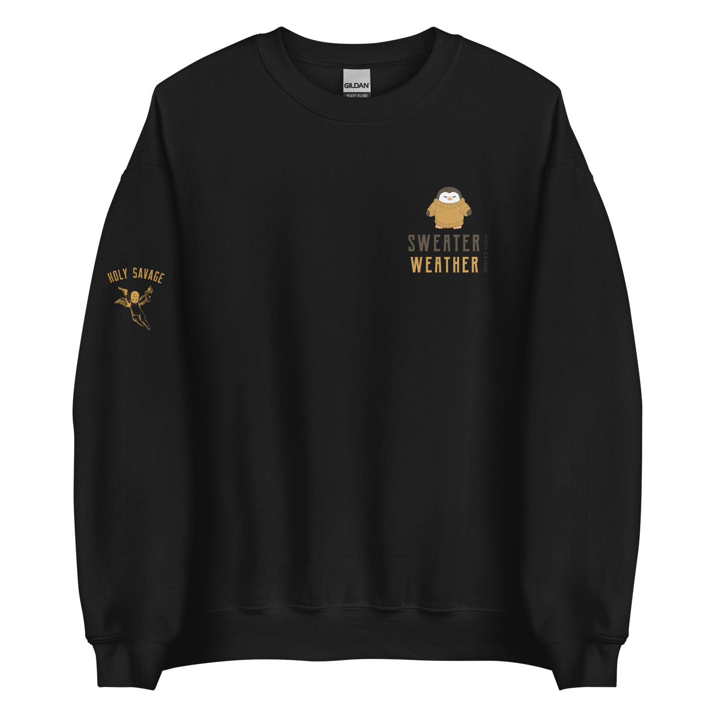 Cozy Crewneck Sweatshirt - “Sweater Weather” Penguin in Tan Design by Holy Savage
