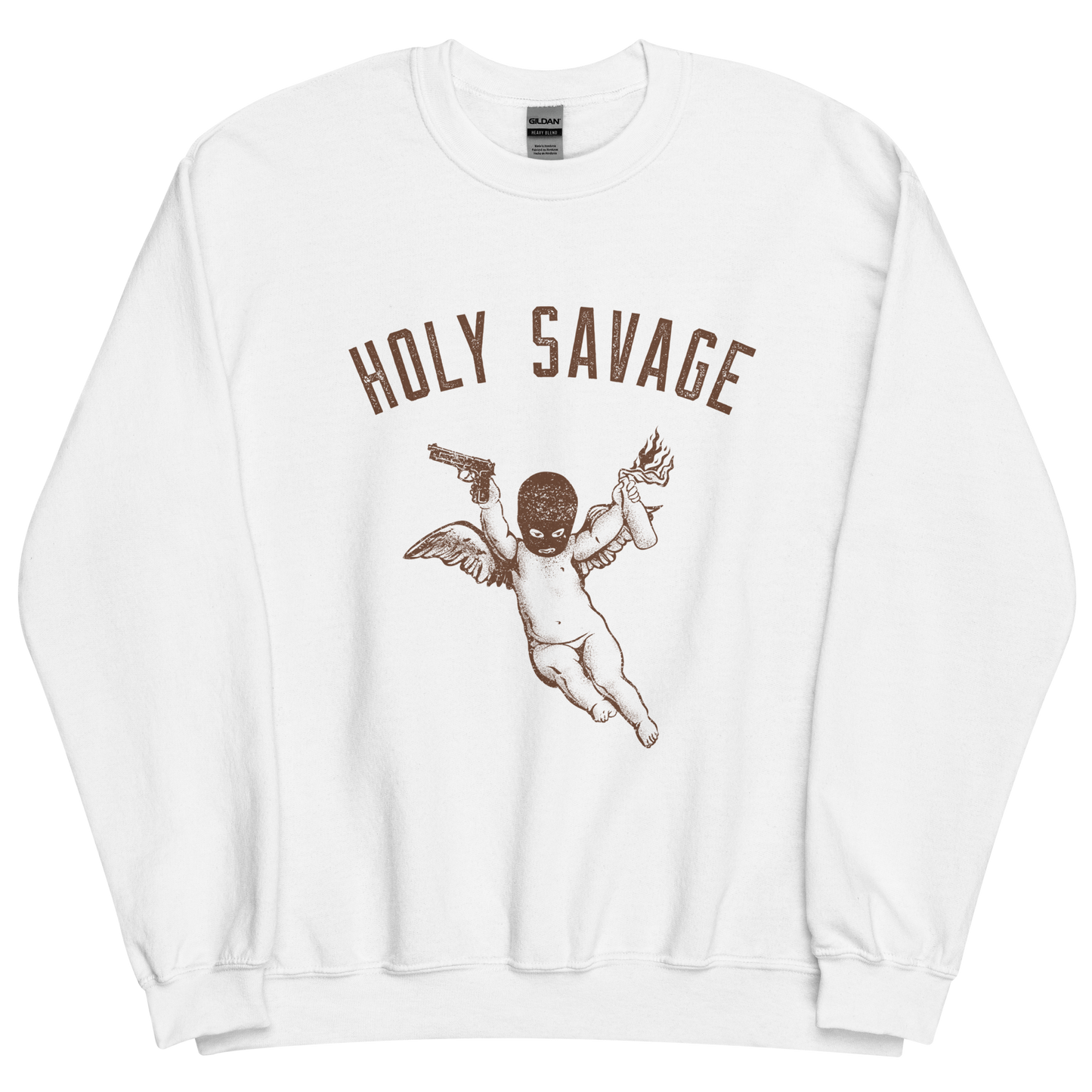 Comfy Crewneck Graphic Sweatshirt - Fall Brown “Holy Savage”