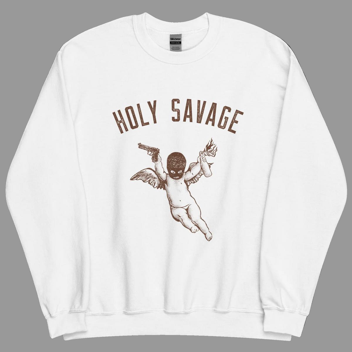 Comfy Crewneck Graphic Sweatshirt - Fall Brown “Holy Savage”
