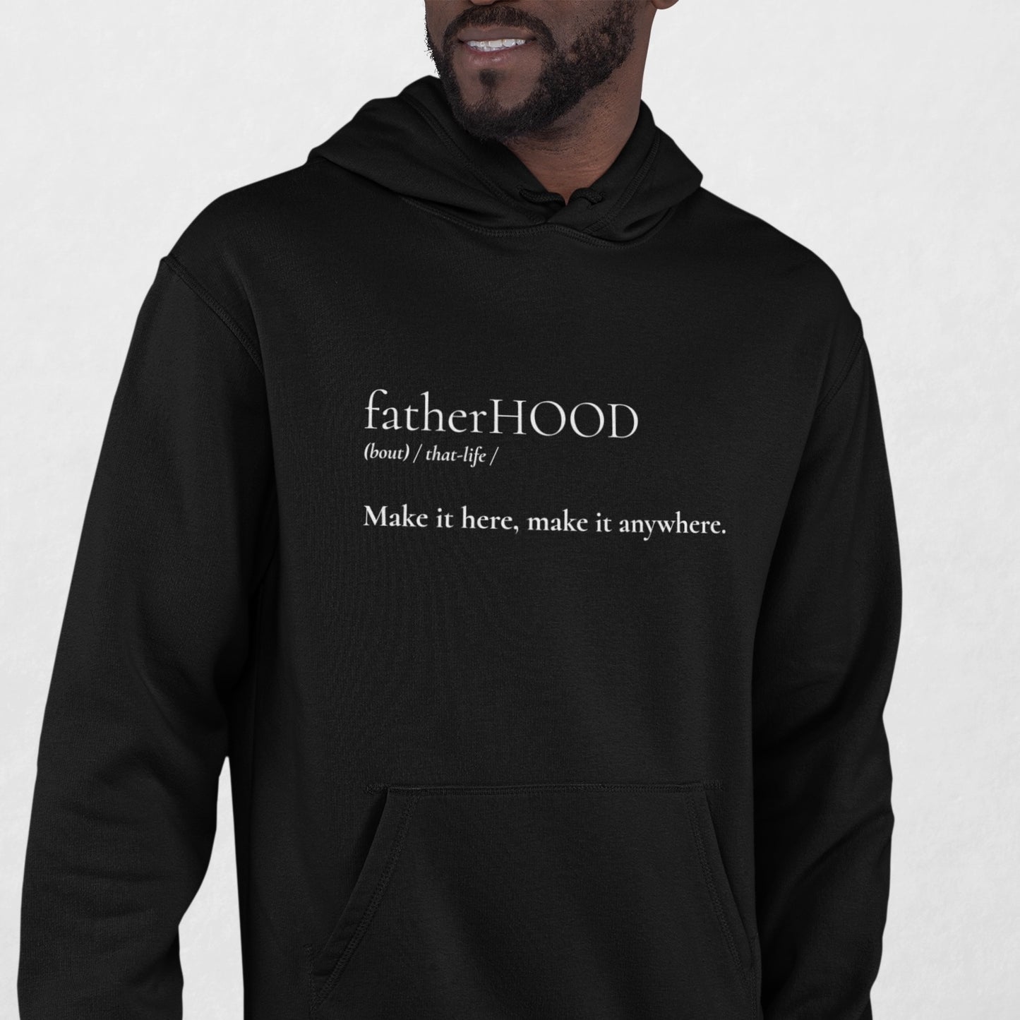 Graphic Premium Comfort Dad’s Hoodie - Minimalist “FatherHOOD”design by Holy Savage