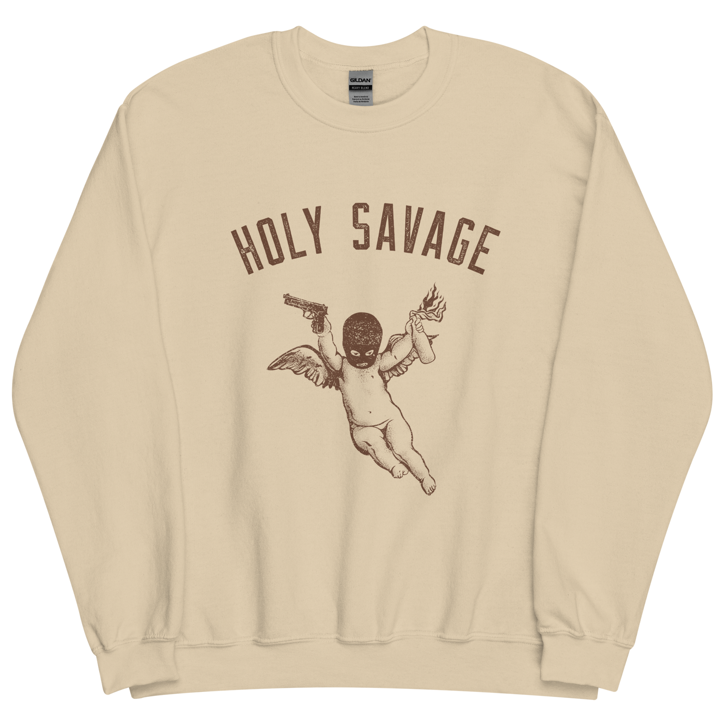Comfy Crewneck Graphic Sweatshirt - Fall Brown “Holy Savage”