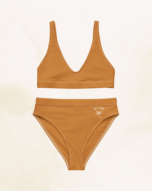 Recycled High-Waist Bikini Set - Clean Cut Classic Fit - "Golden Hour" Solid by Holy Savage