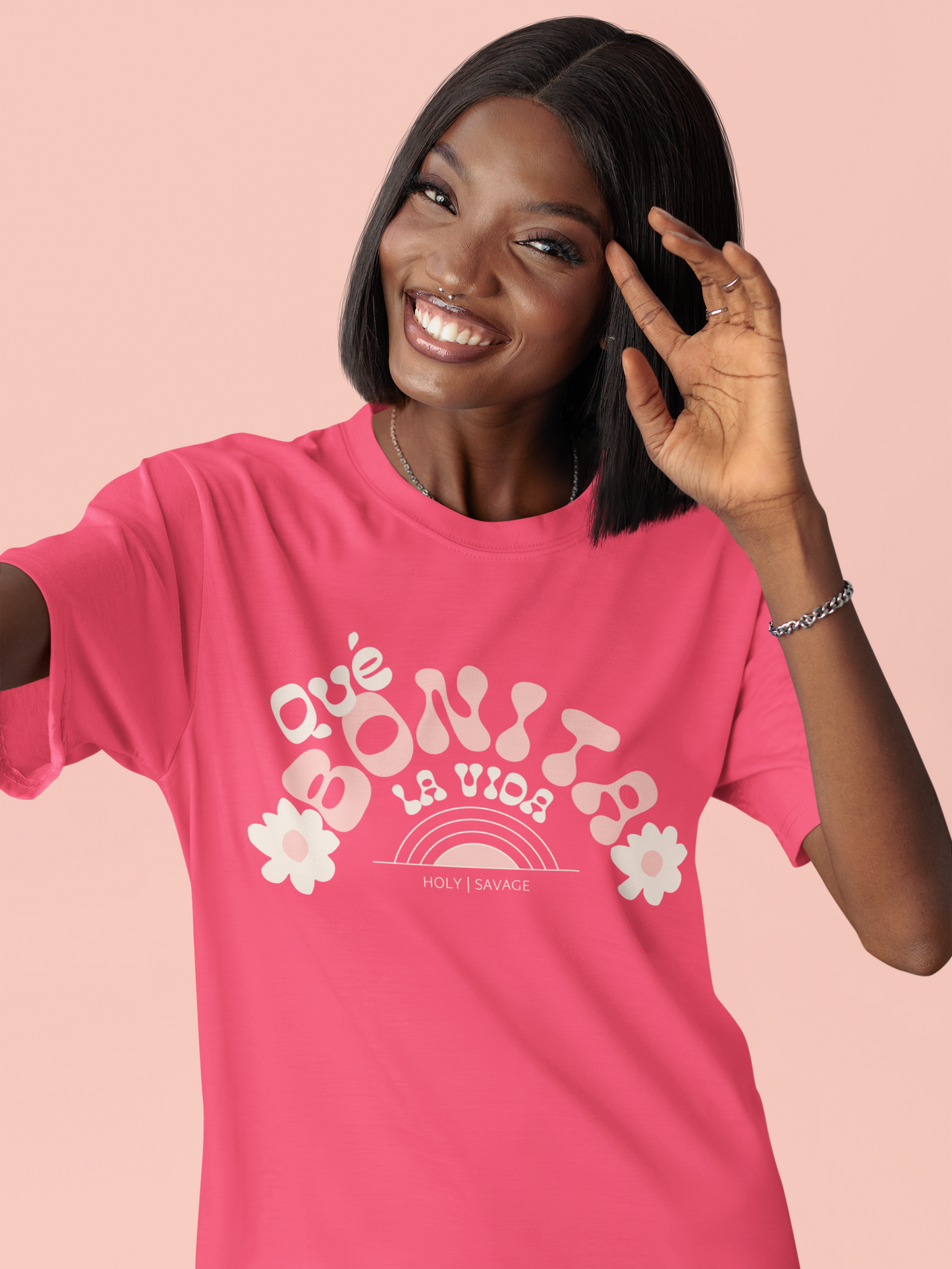 Premium Graphic T-Shirt "Que Bonita La Vida" Bright Light Pink Print by Holy Savage