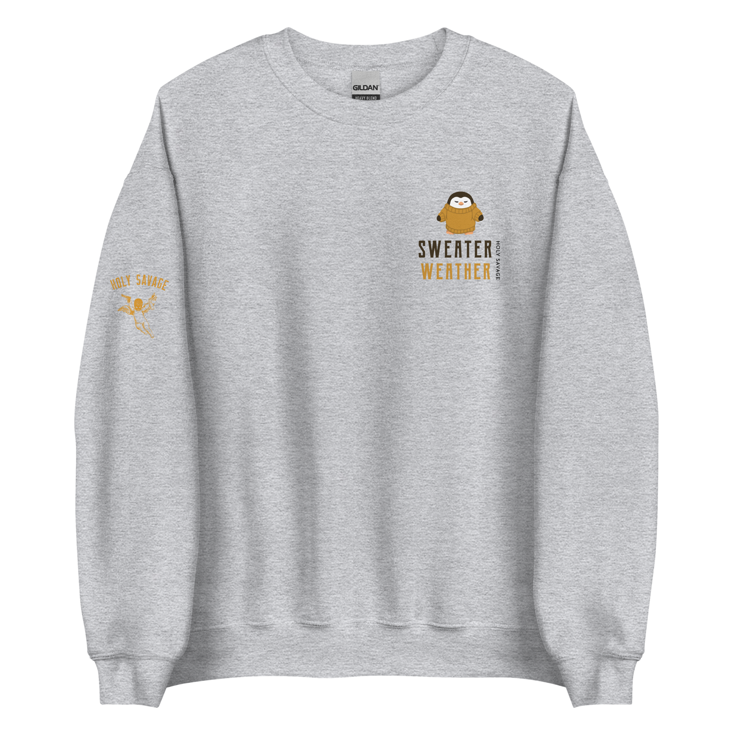 Cozy Crewneck Sweatshirt - “Sweater Weather” Penguin in Tan Design by Holy Savage