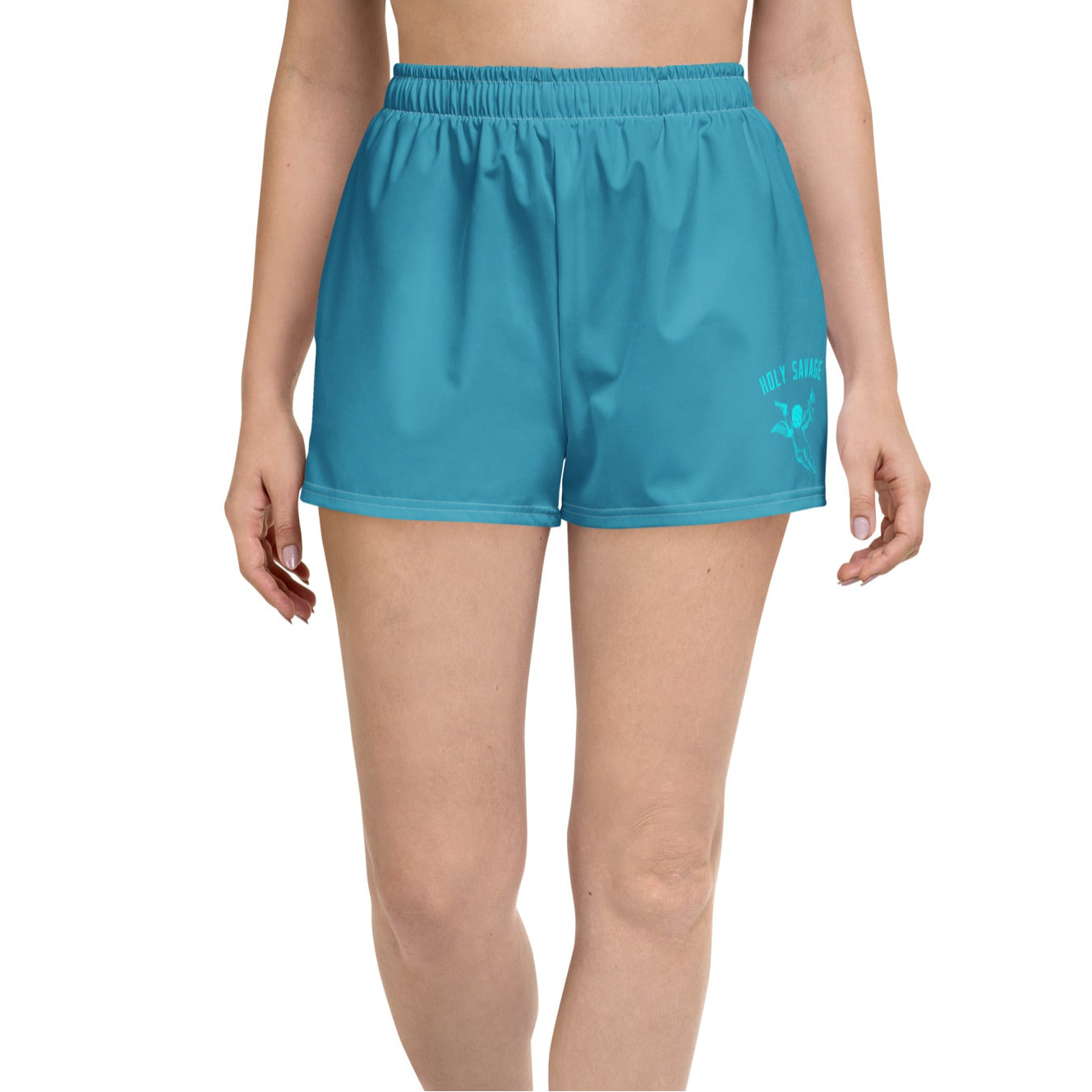 Recycled Short-Length Athletic Shorts - "Aqua Lagoon" Solid print by Holy Savage