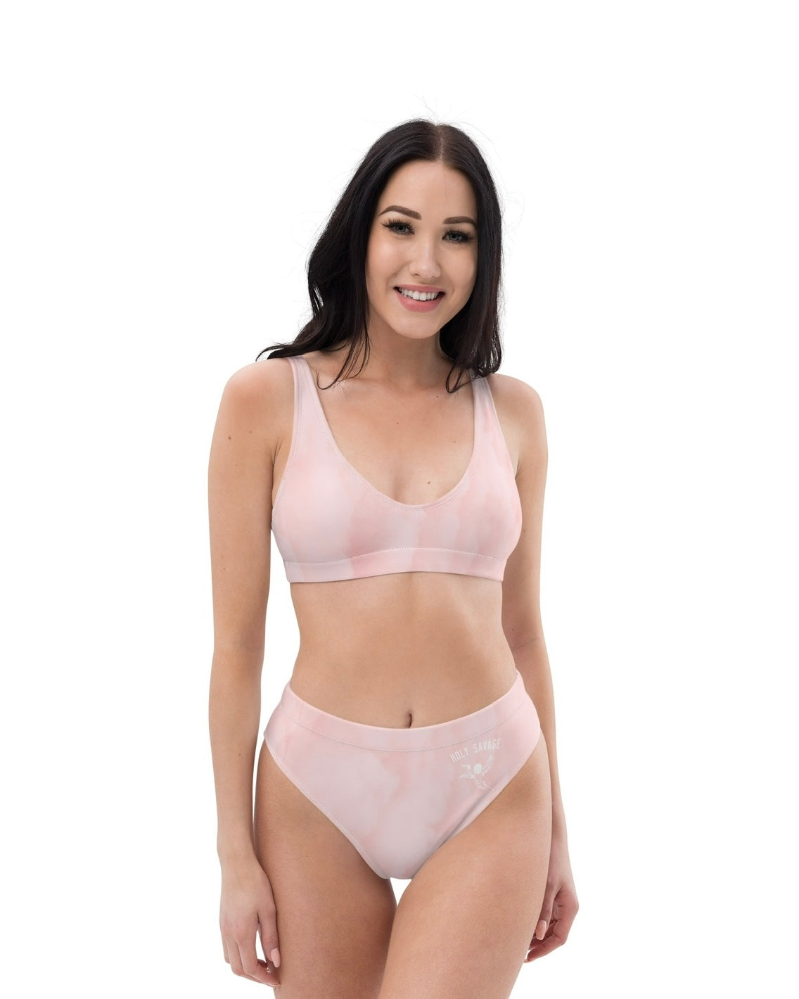 Recycled High-Waist Bikini Set Clean Cut Classic Fit - "Pink Cloud Nine" Soft Pink Sky Design by Holy Savage