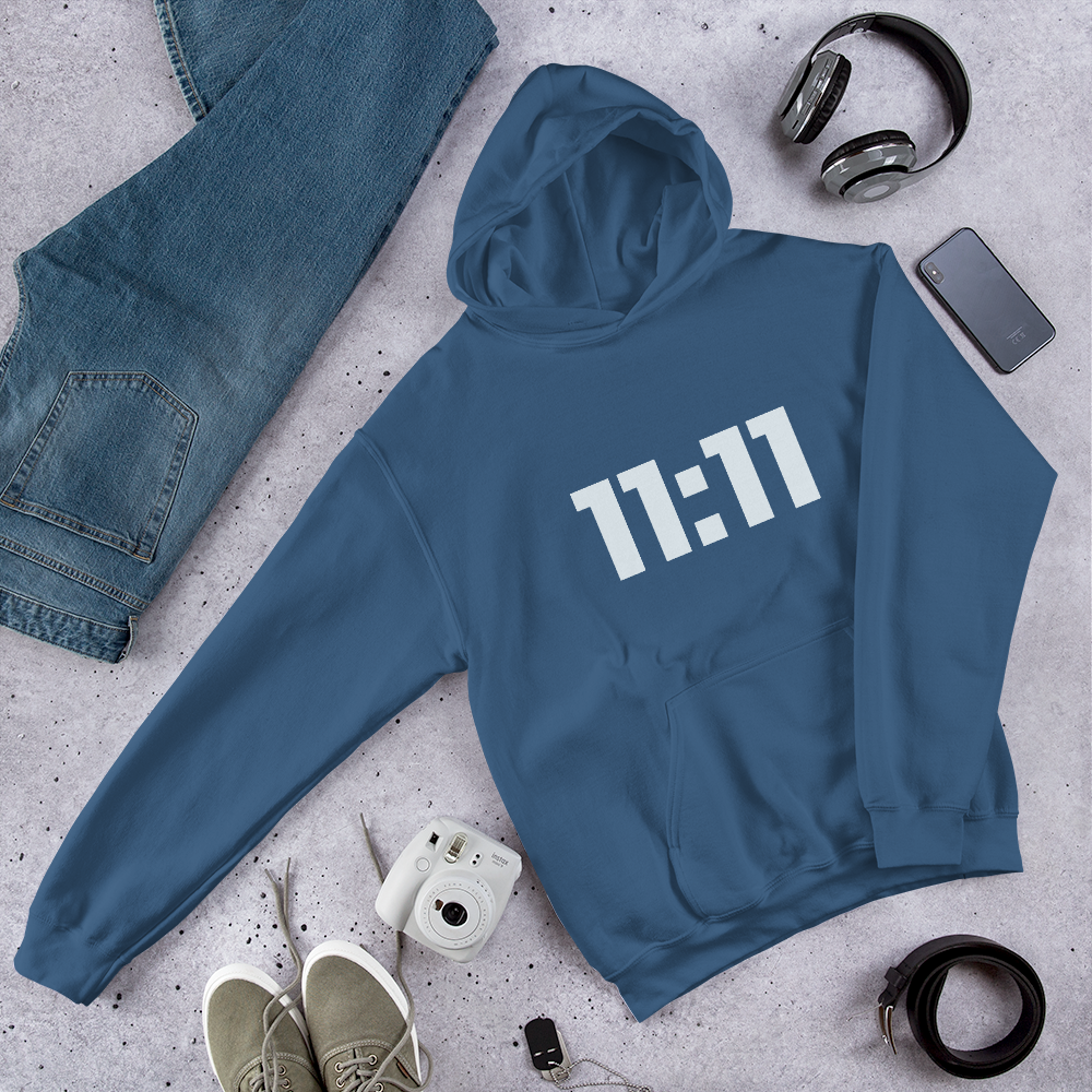 “11:11” Angel Numbers - Graphic Premium Comfort Hoodie- Minimalist Ice Blue “11:11” Design by Holy Savage