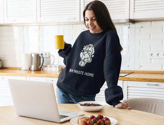 Cozy Crewneck Graphic Sweatshirt - “Namaste Home” Ice Sloth Blue Design by Holy Savage