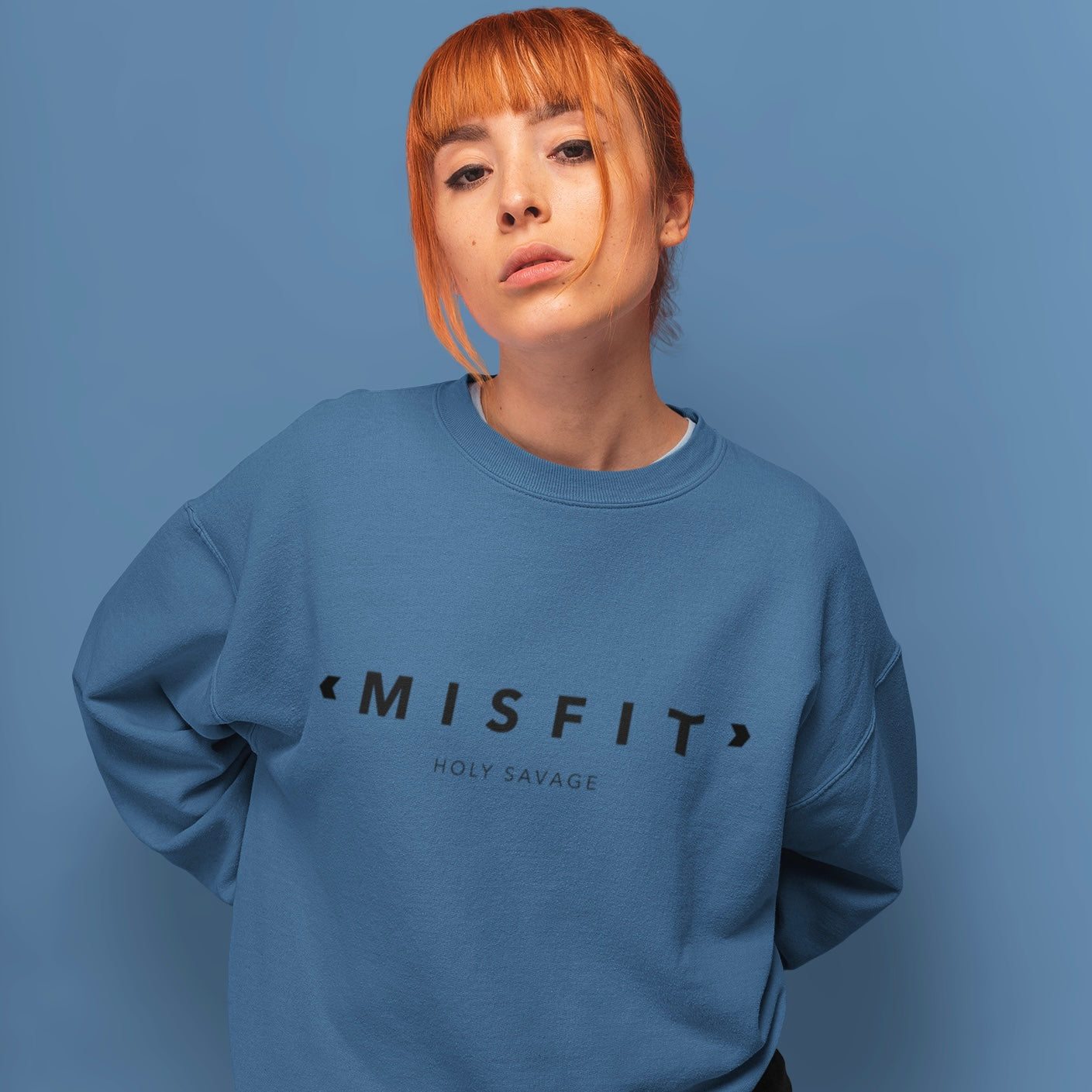 Comfy Crewneck Graphic Sweatshirt - Minimalist “Misfit” Black Design by Holy Savage