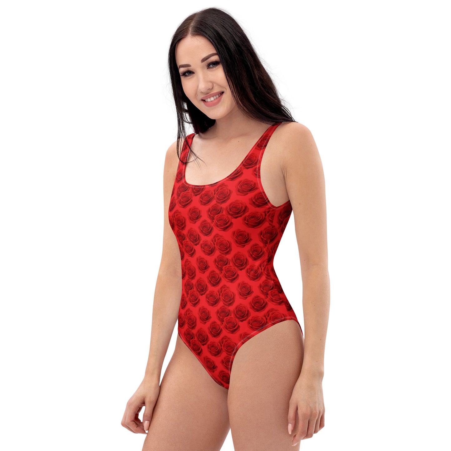 Classic One-Piece Swimsuit "Rose Ritual" Red - Low Back Cheeky Fit by Holy Savage
