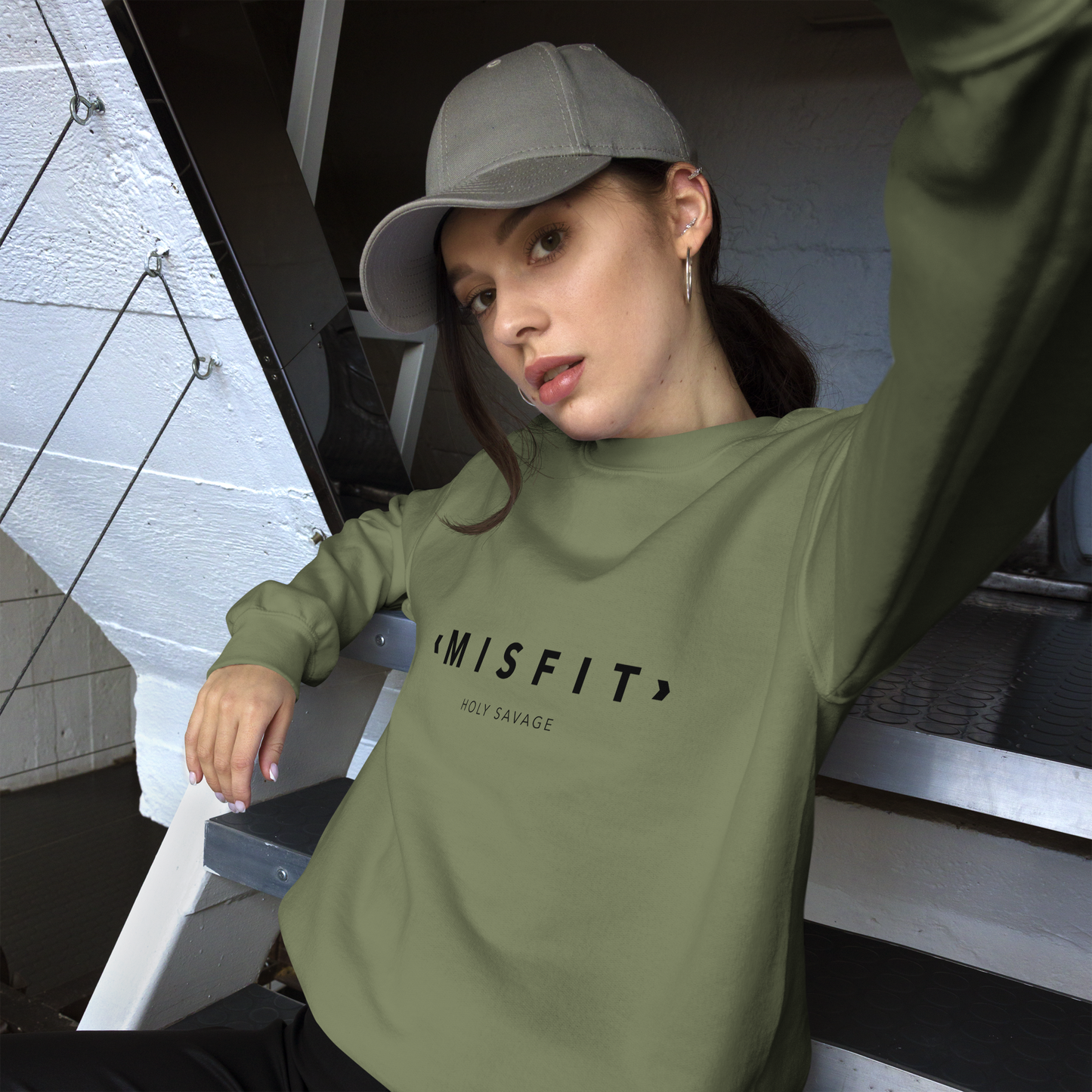 Comfy Crewneck Graphic Sweatshirt - Minimalist “Misfit” Black Design by Holy Savage