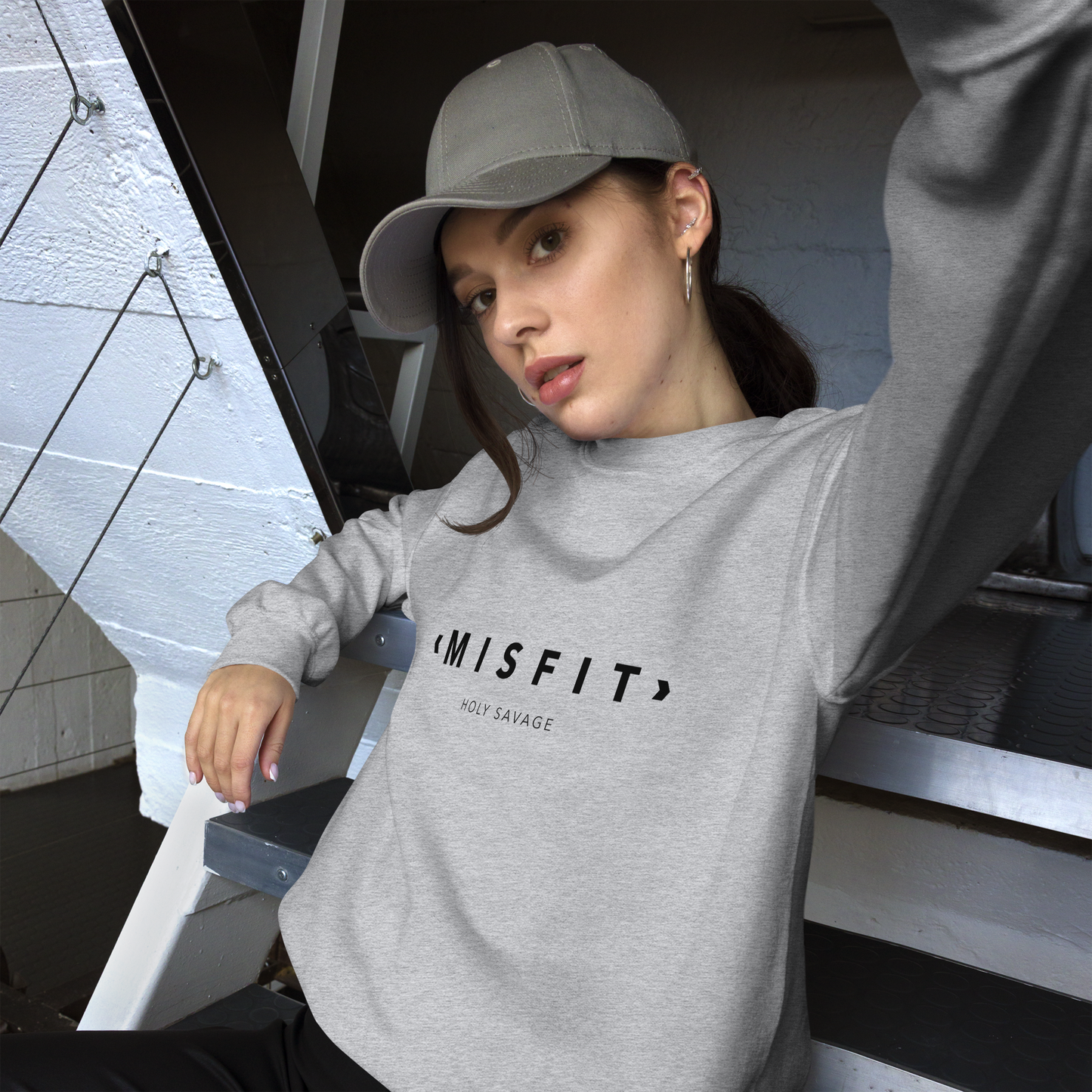 Comfy Crewneck Graphic Sweatshirt - Minimalist “Misfit” Black Design by Holy Savage