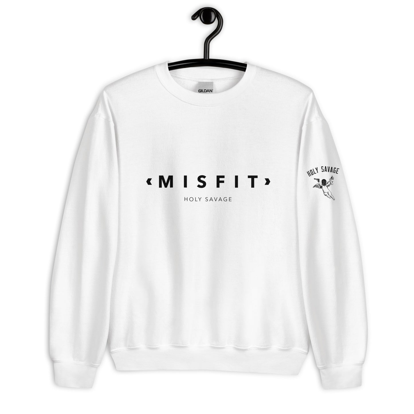 Comfy Crewneck Graphic Sweatshirt - Minimalist “Misfit” Black Design by Holy Savage