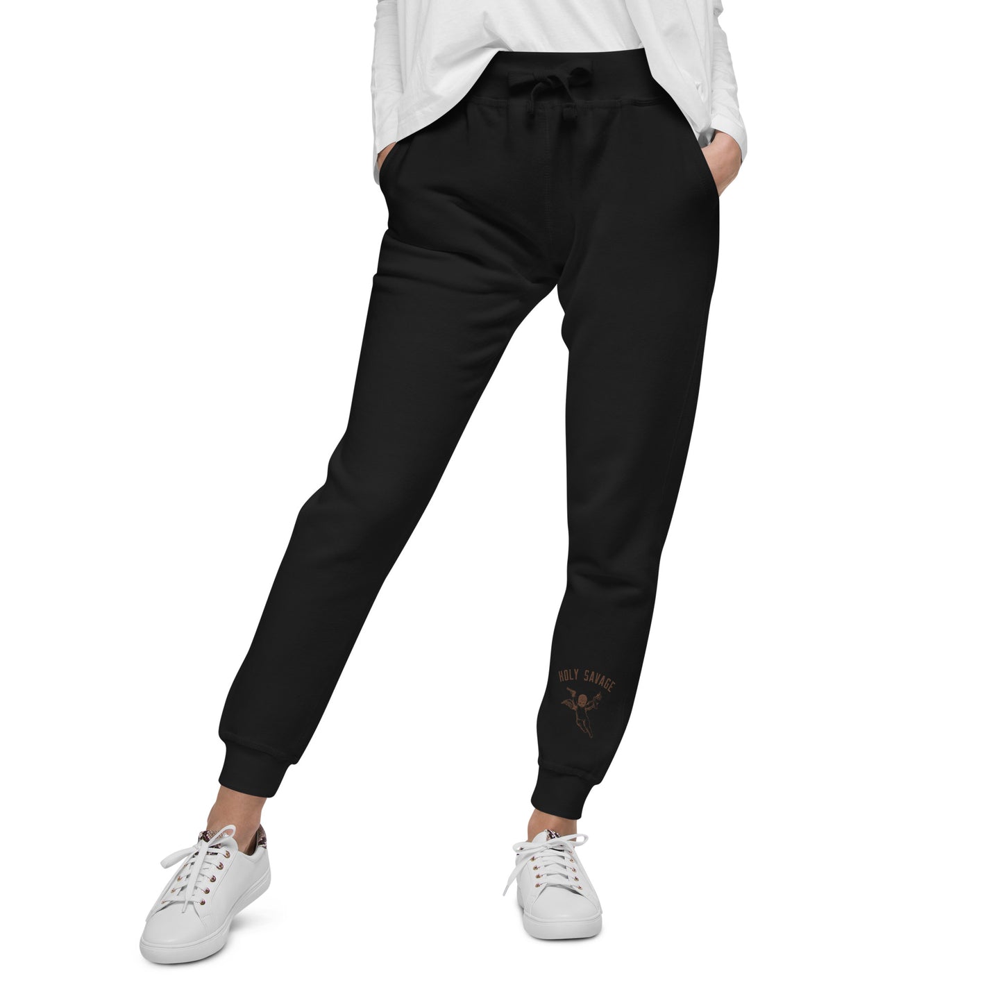 Fleece Lined Joggers Sweatpants Premium Comfort - Minimalist Brown “Holy Savage” Design