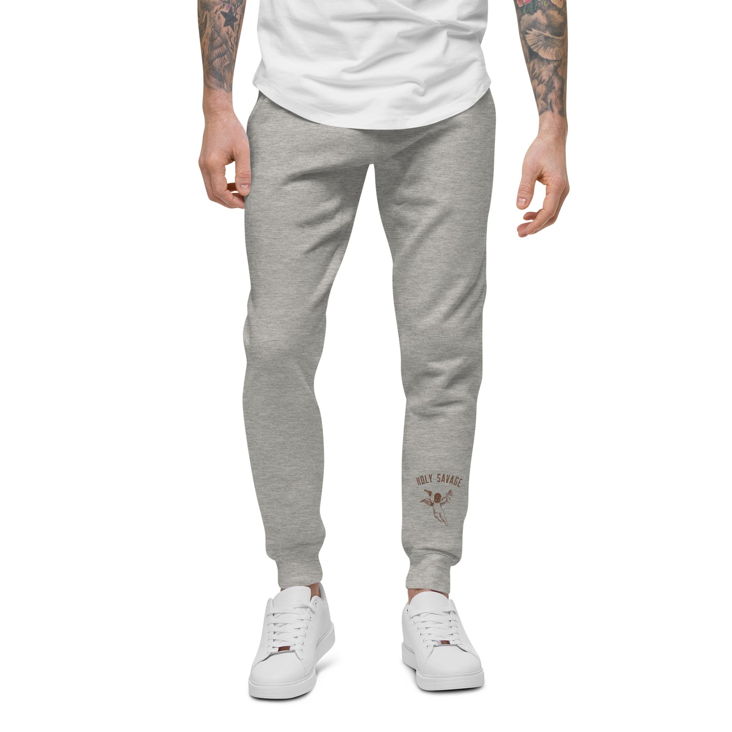 Fleece Lined Joggers Sweatpants Premium Comfort - Minimalist Brown “Holy Savage” Design
