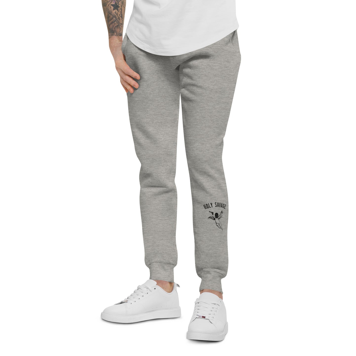 Fleece Lined Joggers Sweatpants Premium Comfort - Minimalist Black “Holy Savage” Design