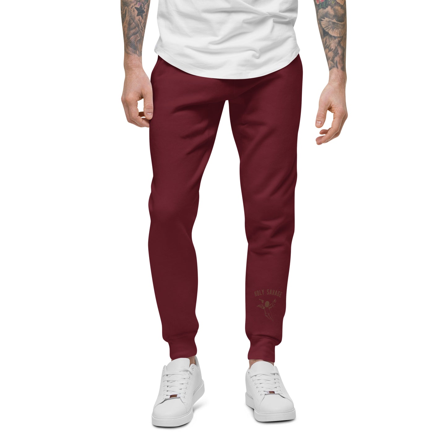 Fleece Lined Joggers Sweatpants Premium Comfort - Minimalist Brown “Holy Savage” Design