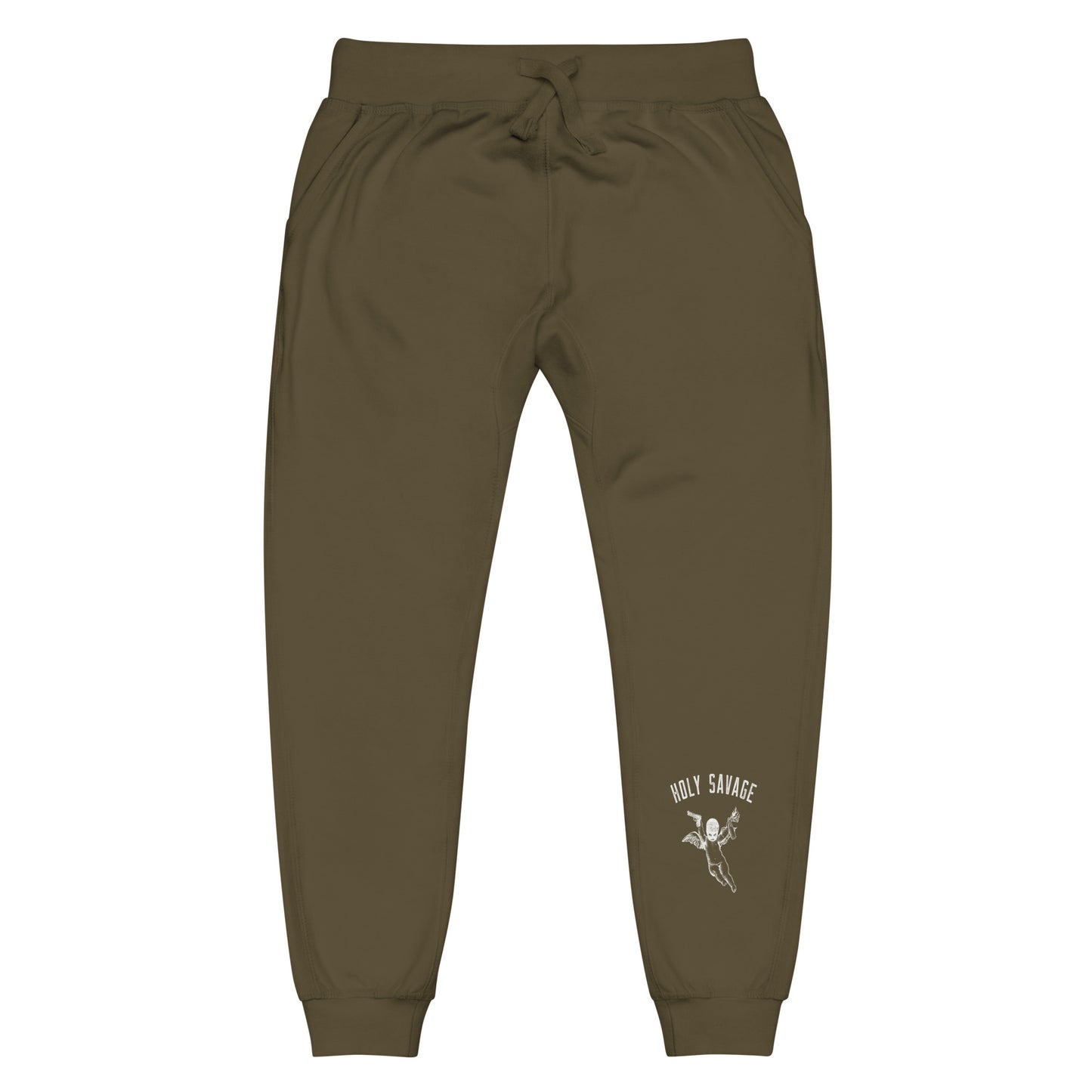 Fleece Lined Joggers Sweatpants Premium Comfort - Minimalist White “Holy Savage” Design