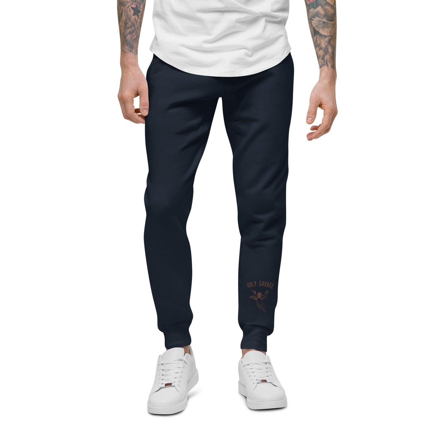 Fleece Lined Joggers Sweatpants Premium Comfort - Minimalist Brown “Holy Savage” Design
