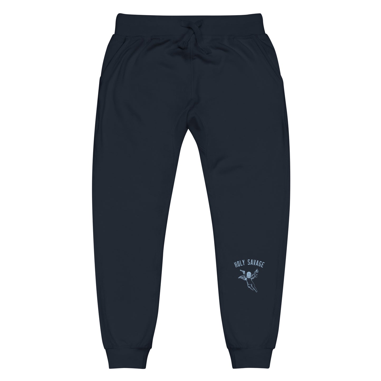 Fleece Lined Joggers Sweatpants Premium Comfort - Minimalist Ice Blue “Holy Savage” Design