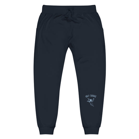 Fleece Lined Joggers Sweatpants Premium Comfort - Minimalist Ice Blue “Holy Savage” Design