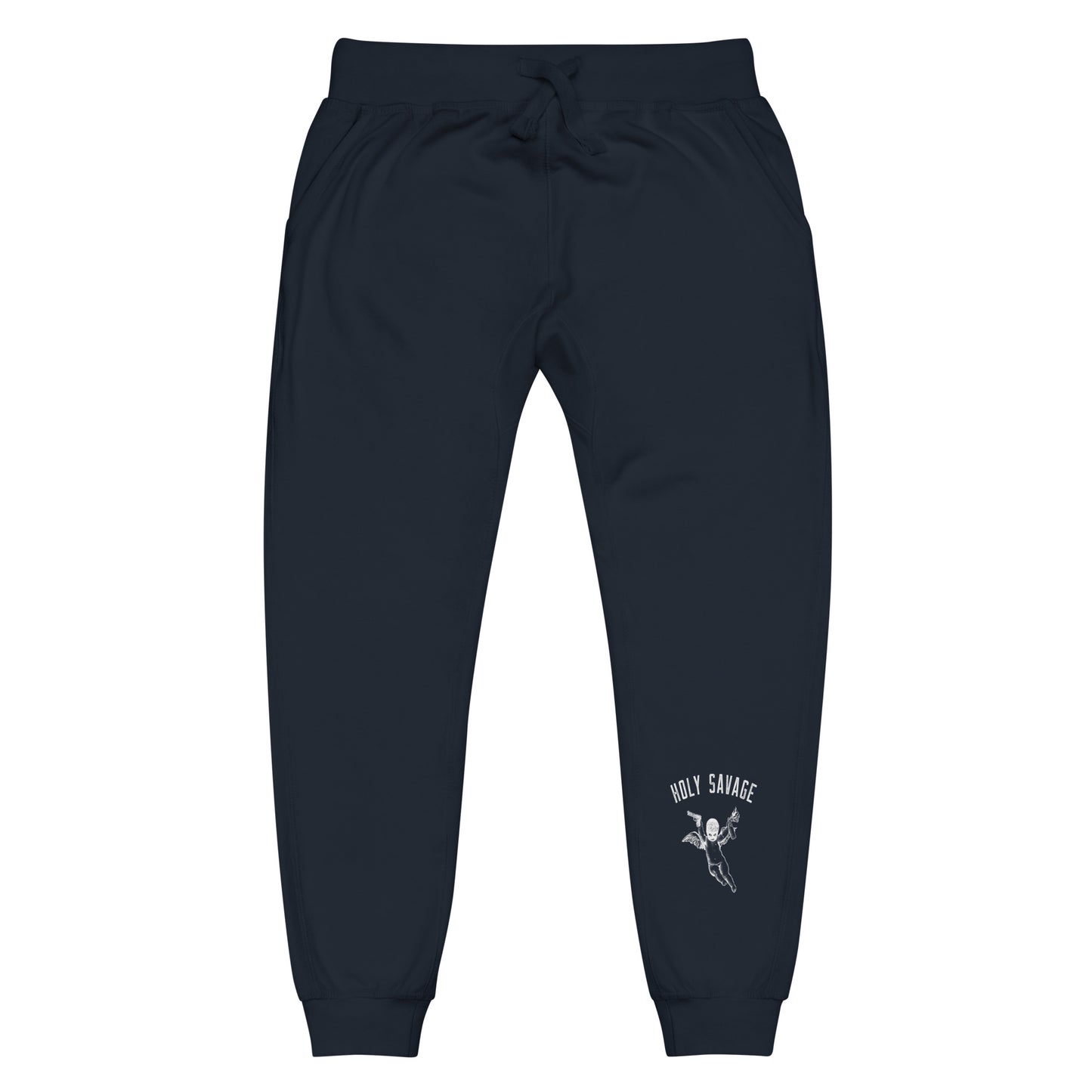 Fleece Lined Joggers Sweatpants Premium Comfort - Minimalist White “Holy Savage” Design