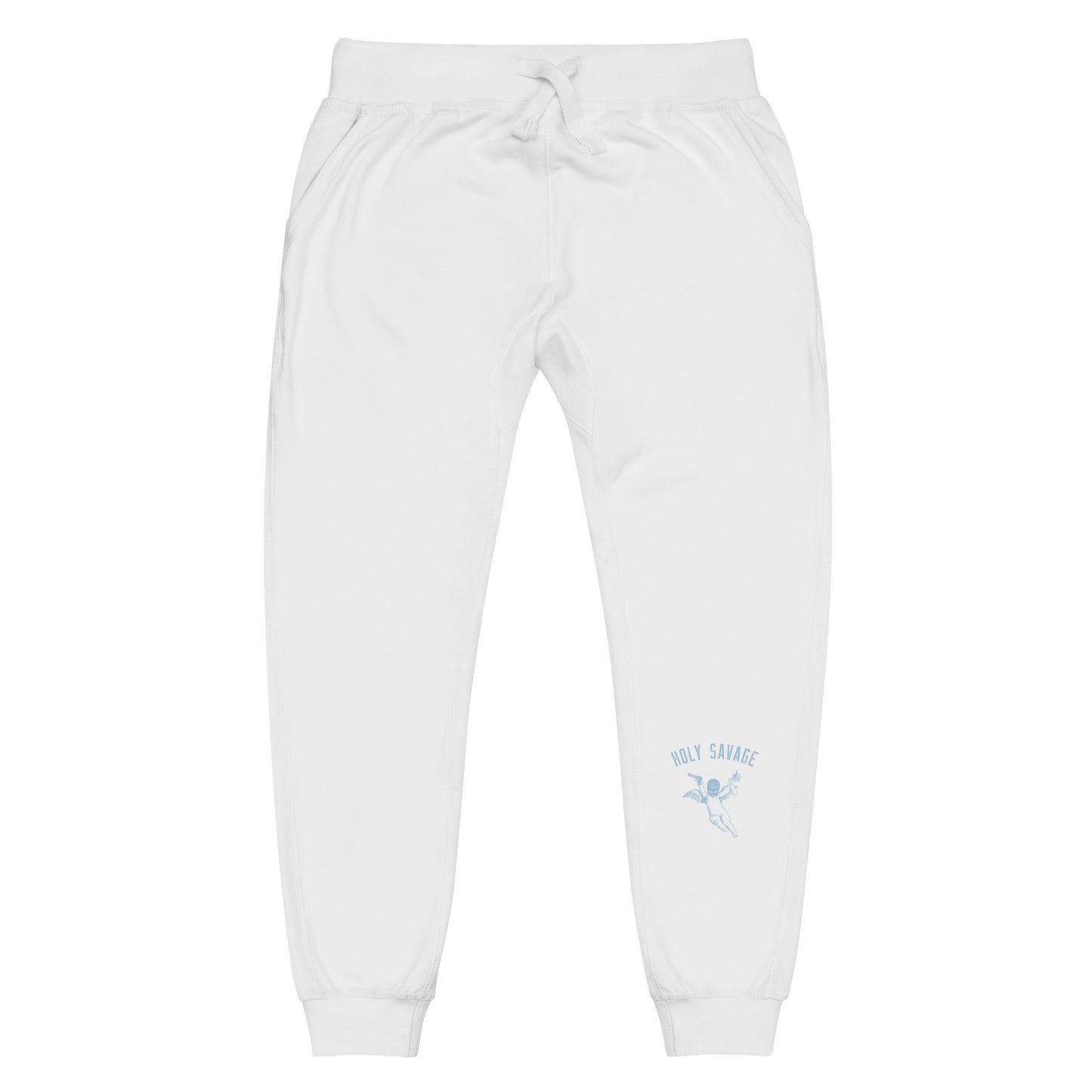 Fleece Lined Joggers Sweatpants Premium Comfort - Minimalist Ice Blue “Holy Savage” Design