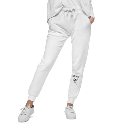 Fleece Lined Joggers Sweatpants Premium Comfort - Minimalist Black “Holy Savage” Design