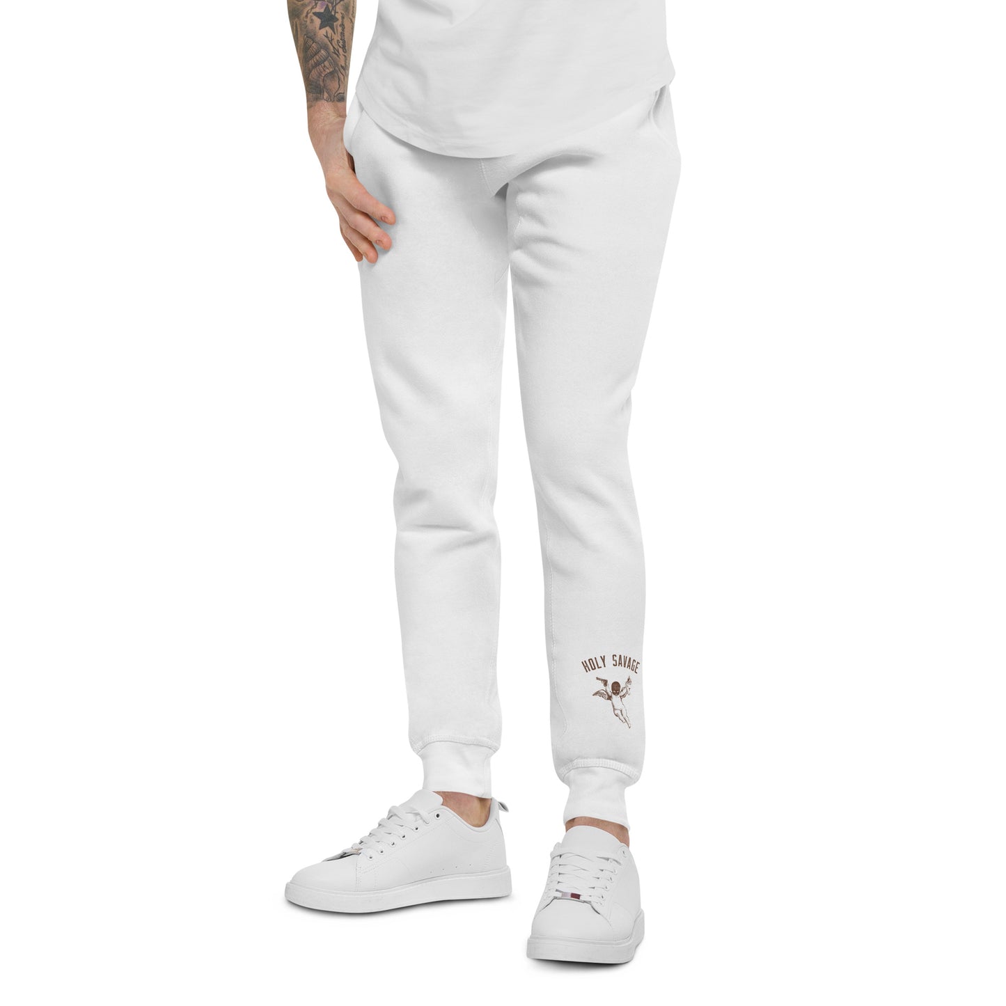 Fleece Lined Joggers Sweatpants Premium Comfort - Minimalist Brown “Holy Savage” Design