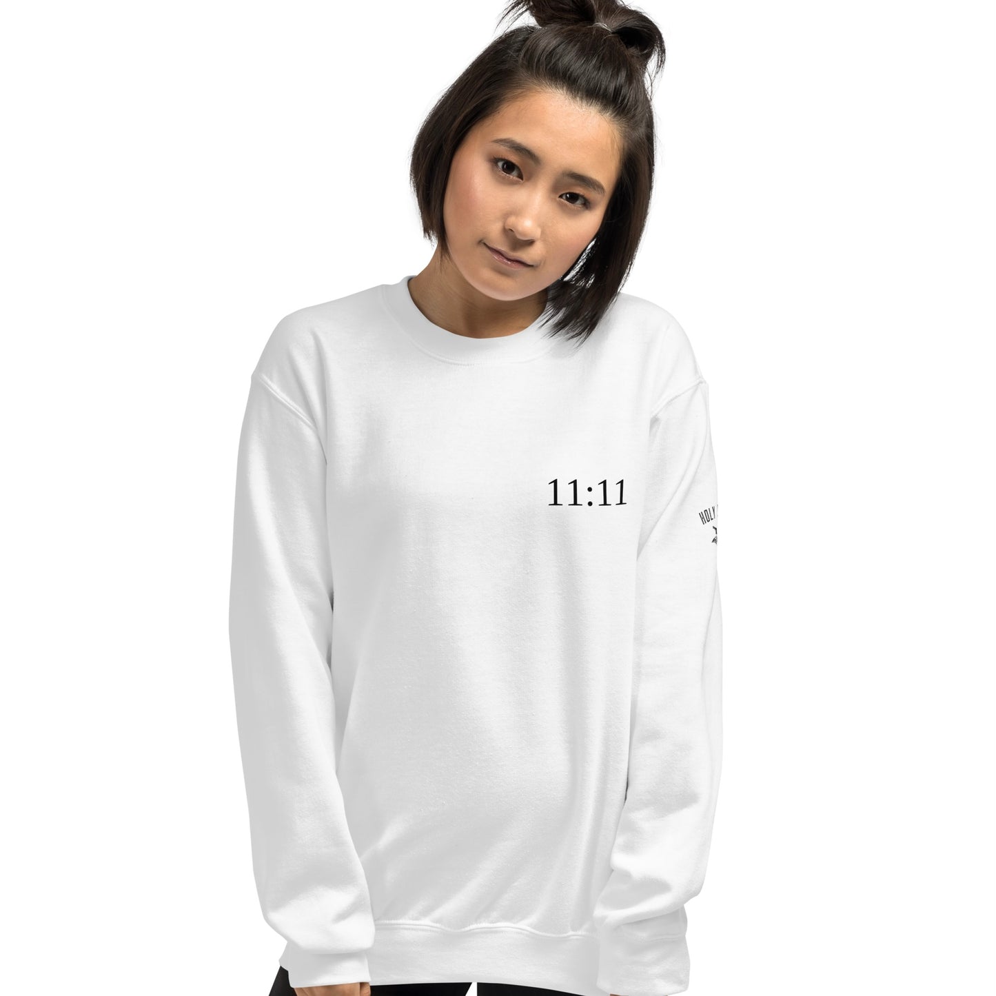 “11:11” Angel Numbers - Minimalist Black Design - Comfy Crewneck Sweatshirt by Holy Savage
