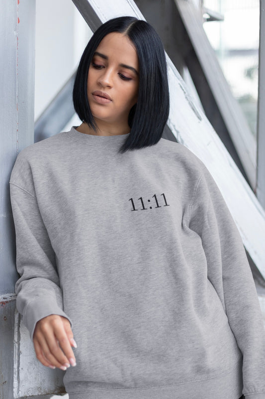 “11:11” Angel Numbers - Minimalist Black Design - Comfy Crewneck Sweatshirt by Holy Savage