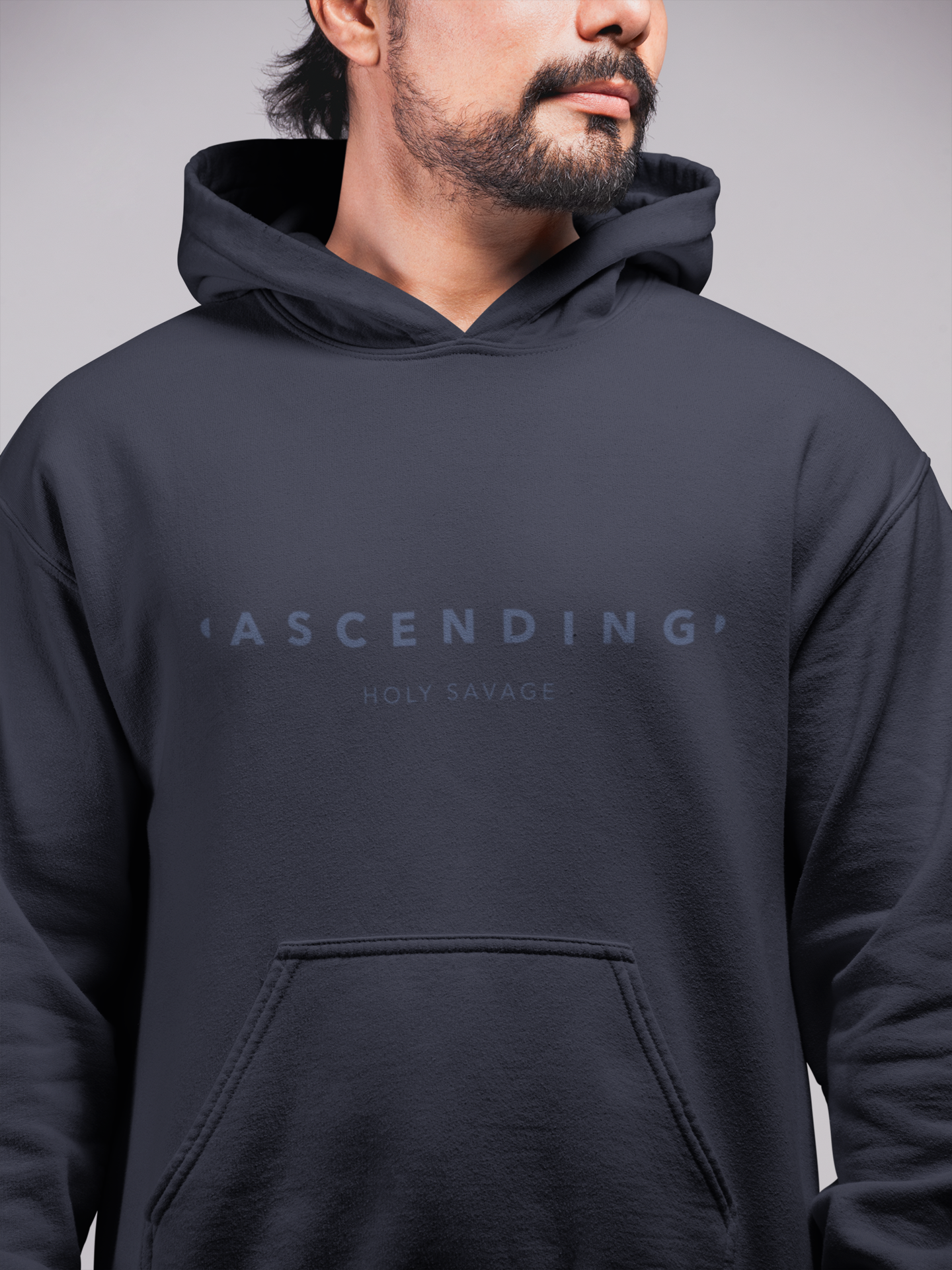 Monochrome Deep Navy Blue Hoodie - Minimalistic 'Ascending' Design - Premium Comfort by Holy Savage