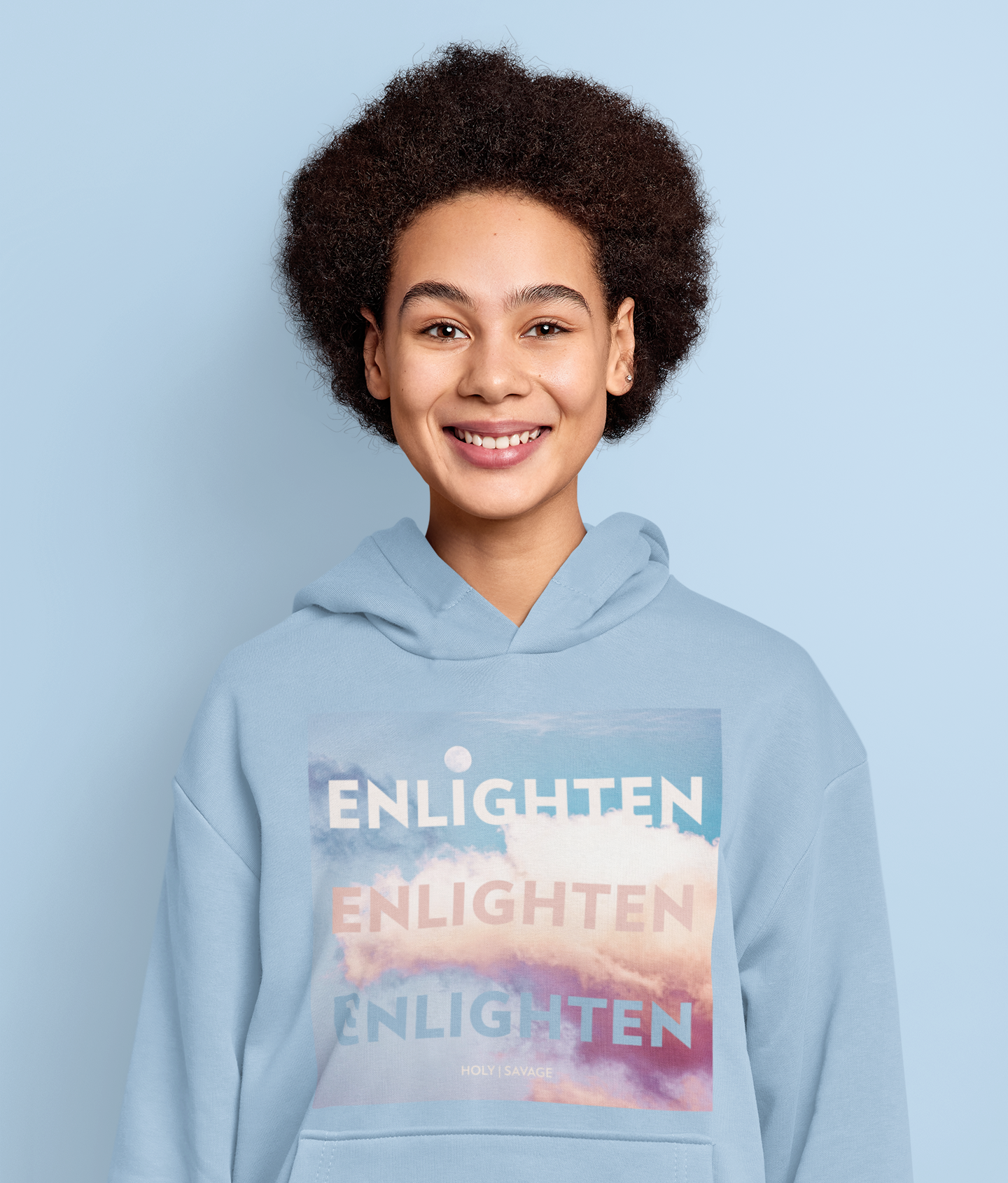Graphic Premium Comfort Hoodie - Conscious “Enlighten” Cotton Candy Sky Design by Holy Savage