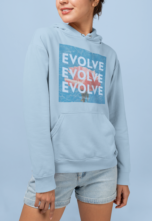 Graphic Premium Comfort Hoodie - Conscious “Evolve” Blue/Rose Design by Holy Savage