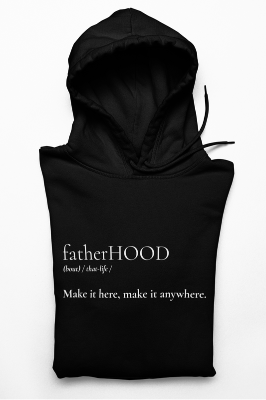 Graphic Premium Comfort Dad’s Hoodie - Minimalist “FatherHOOD”design by Holy Savage