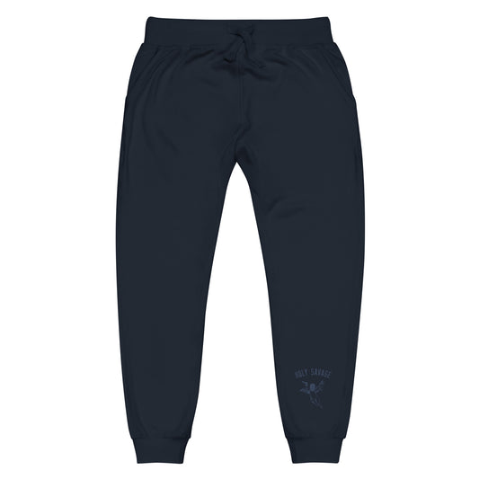 Fleece Lined Joggers Sweatpants Premium Comfort - Deep Blue Monochrome “Holy Savage” Design