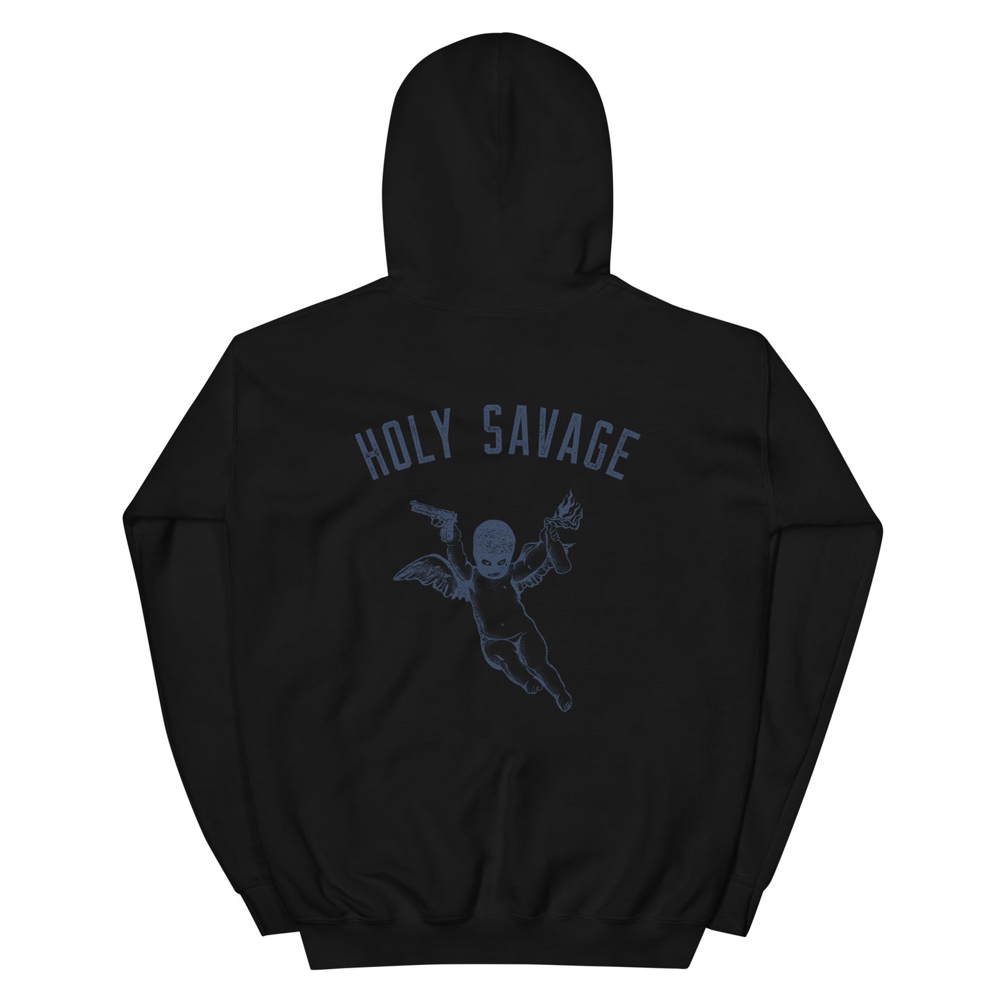 Graphic Premium Comfort Hoodie - Navy Blue Streetwear “Holy Savage” Back Design