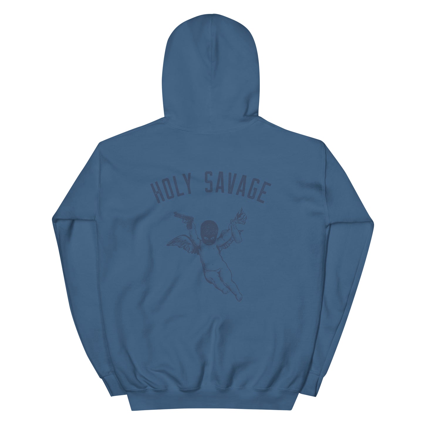 Graphic Premium Comfort Hoodie - Navy Blue Streetwear “Holy Savage” Back Design