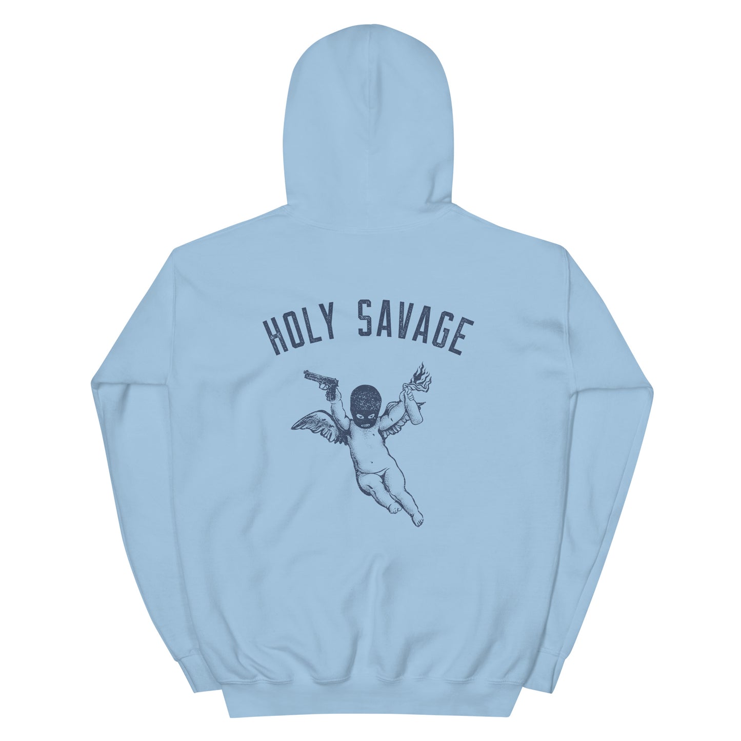 Graphic Premium Comfort Hoodie - Navy Blue Streetwear “Holy Savage” Back Design