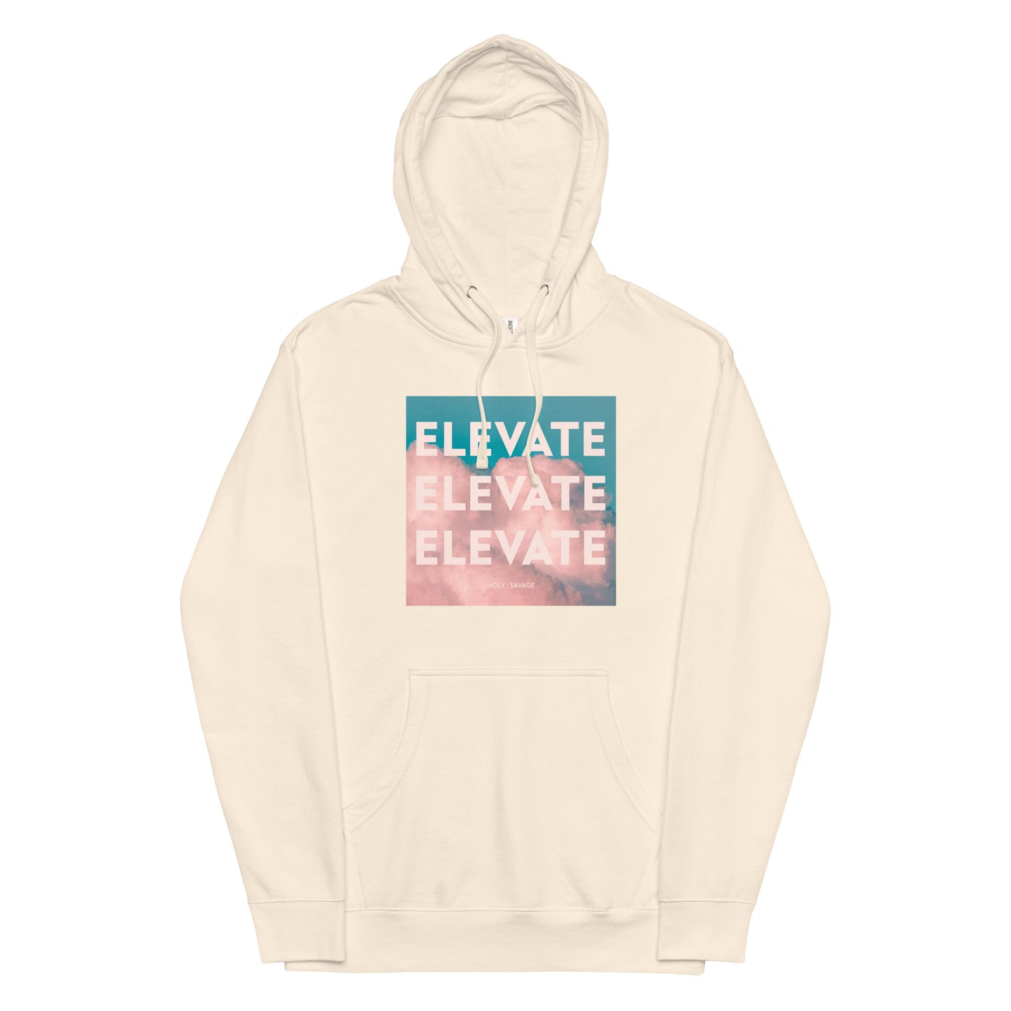 Graphic Premium Comfort Hoodie - Conscious “Elevate” Sky Pink Design by Holy Savage