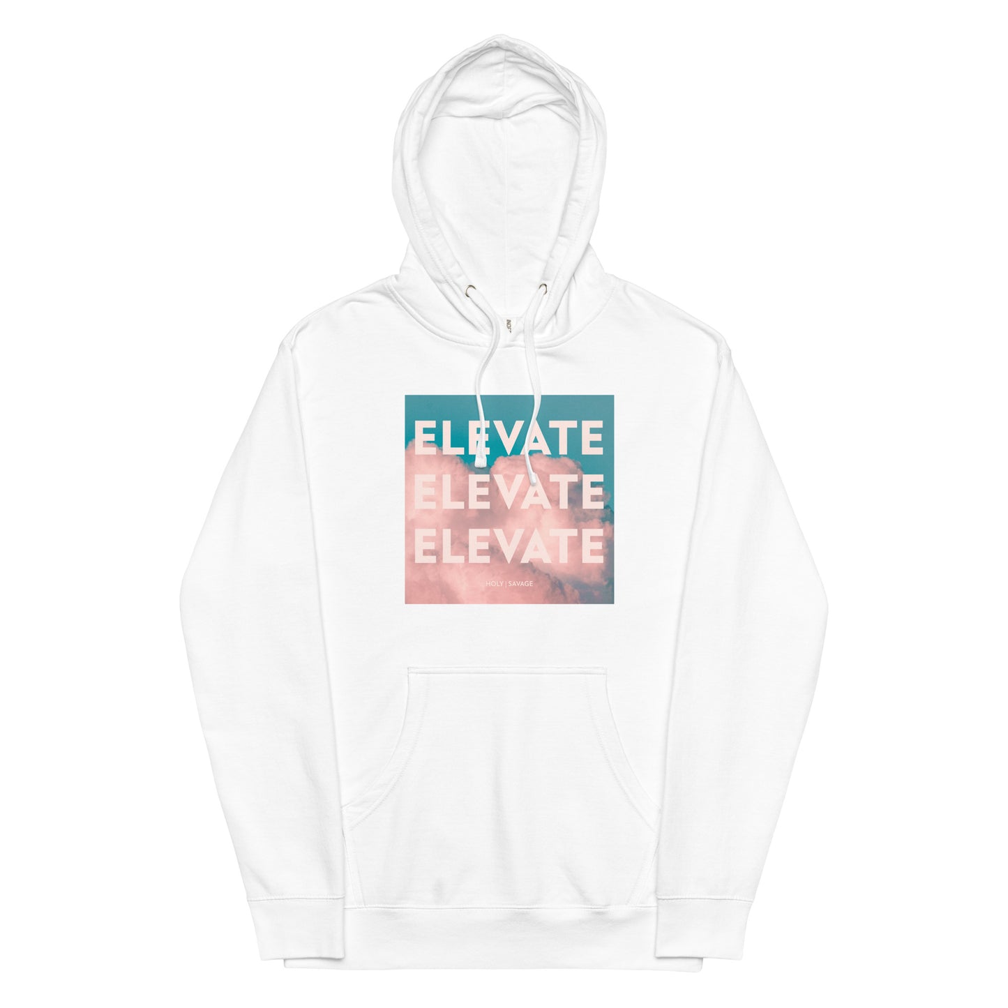 Graphic Premium Comfort Hoodie - Conscious “Elevate” Sky Pink Design by Holy Savage