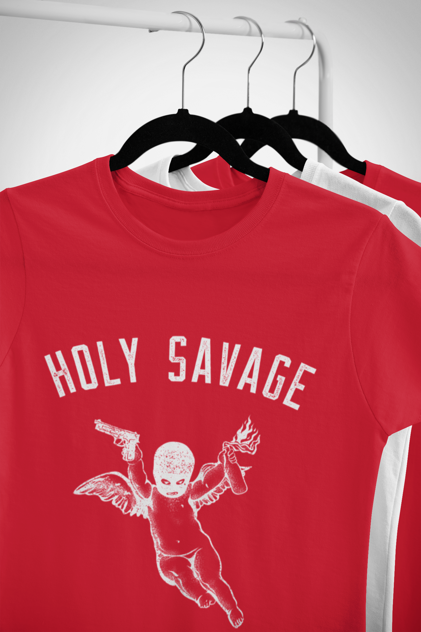 Quality Jersey T-shirt - White Holy Savage Graphic