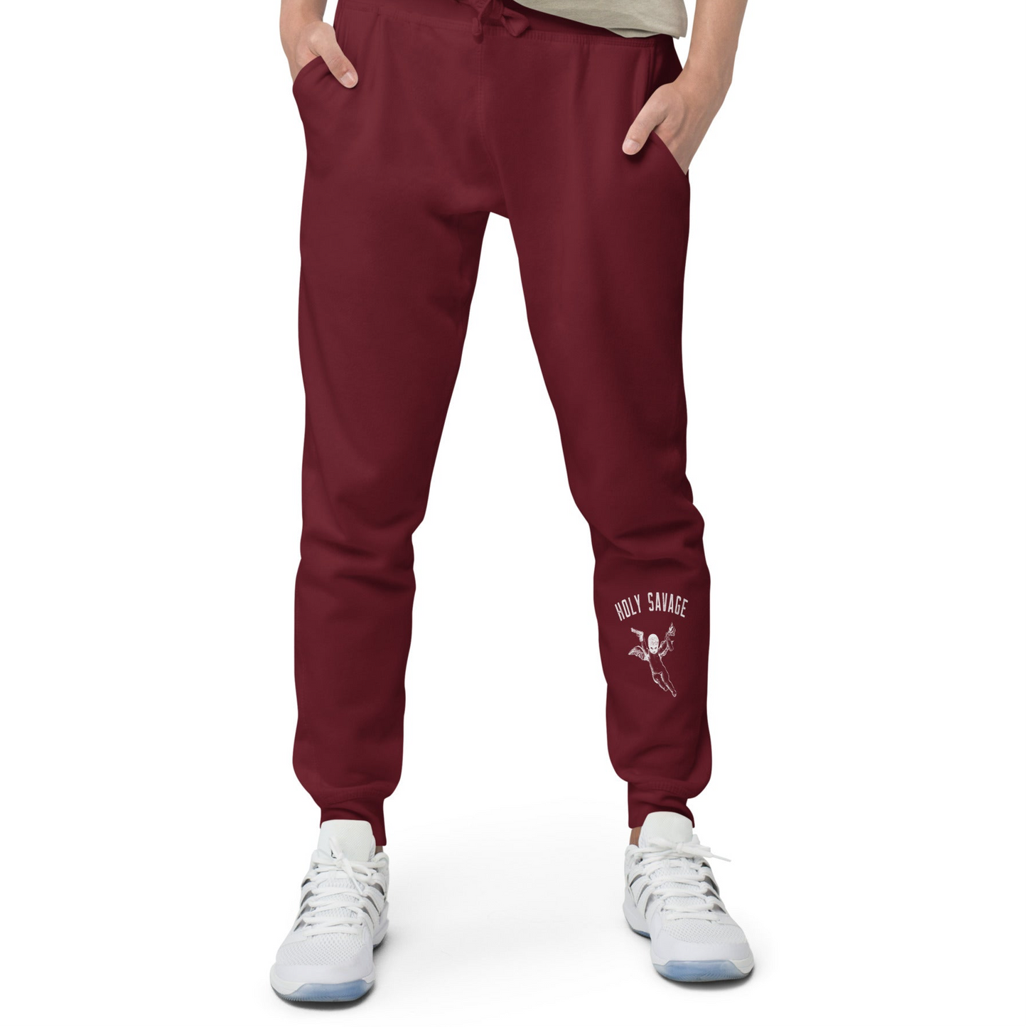 Fleece Lined Joggers Sweatpants Premium Comfort - Minimalist White “Holy Savage” Design