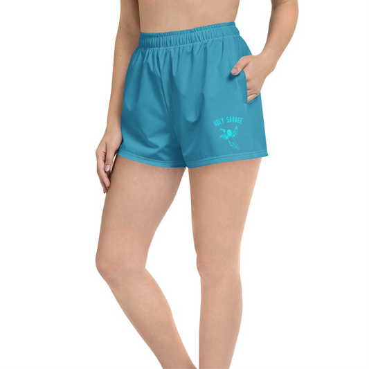Recycled Short-Length Athletic Shorts - "Aqua Lagoon" Solid print by Holy Savage