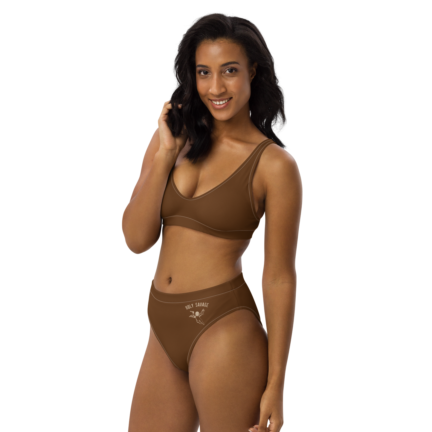 Recycled High-Waist Bikini Set - Clean Cut Classic Fit - "Cafe con Ron" Chocolate Brown by Holy Savage